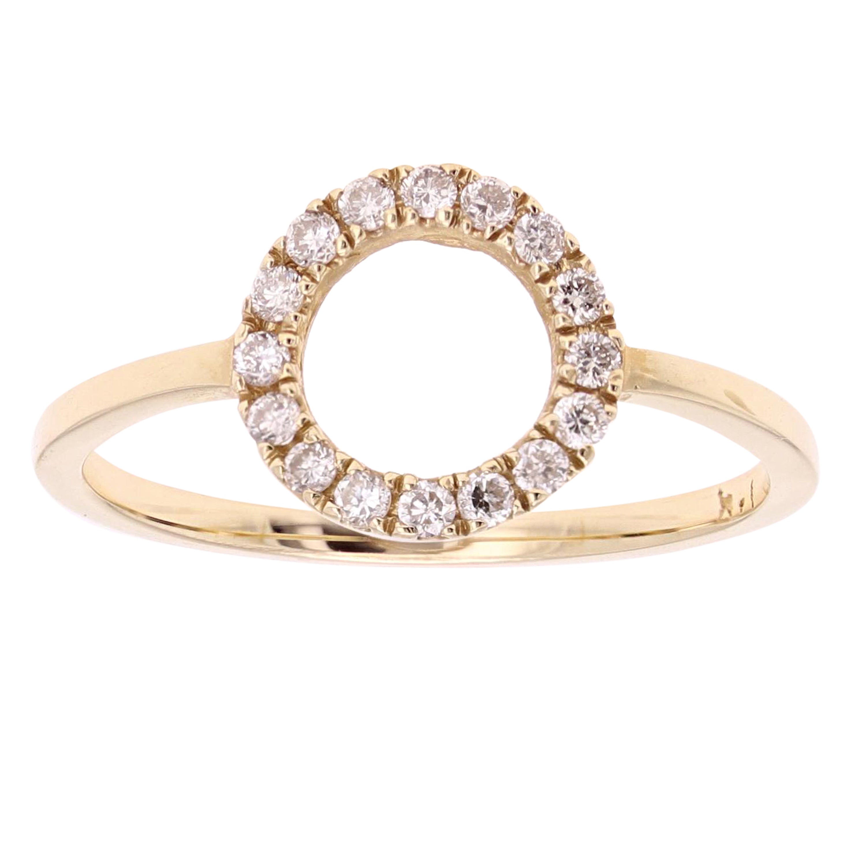 14k Yellow Gold Open Circle Natural Diamond Ring Size 6 - Yellow