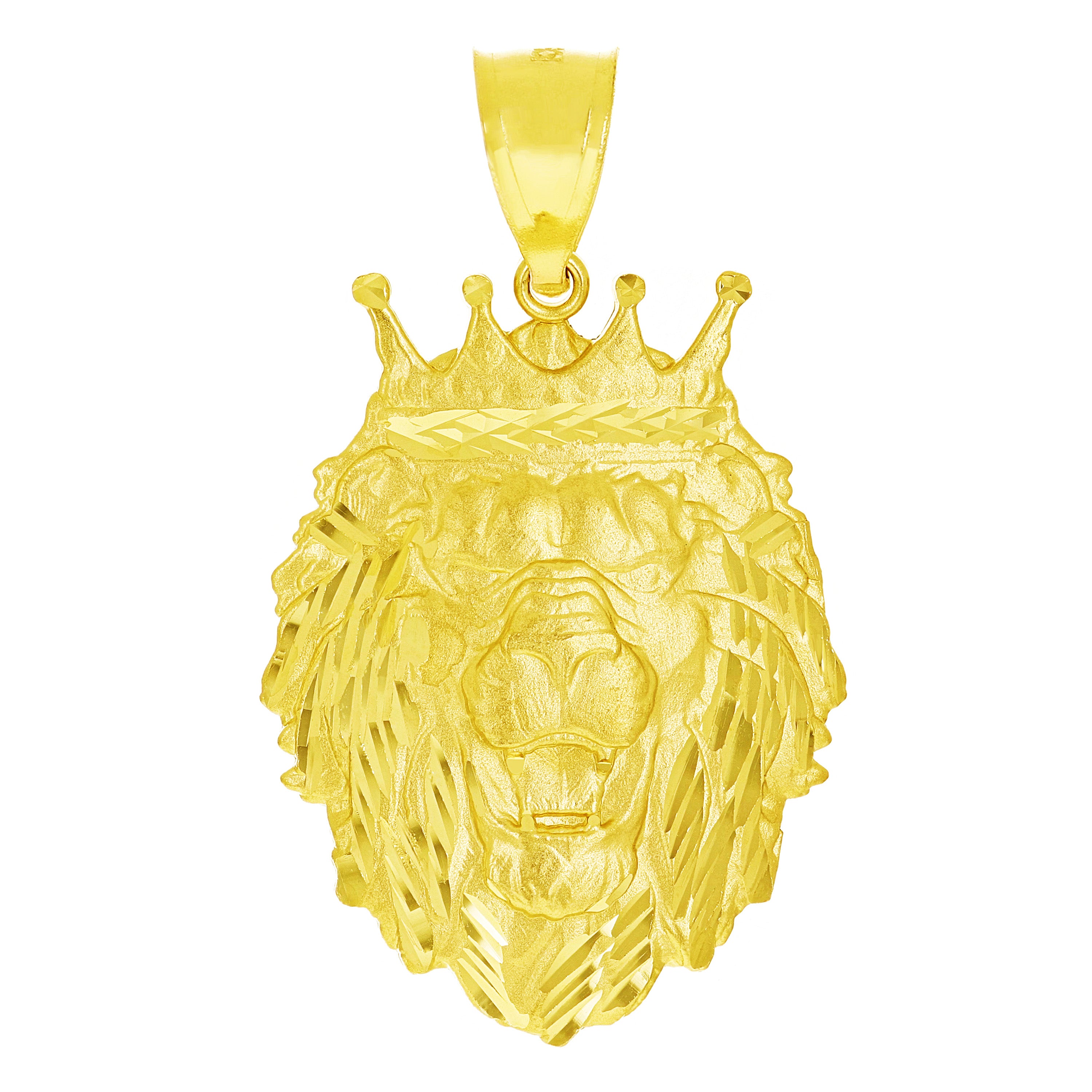 14k Yellow Gold Solid Diamond Cut Lion Head Pendant 1.7" 7.7 grams