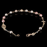 Italian 14k Tri-Color Gold Miraculous Medal Charm Rosary Bracelet 7.75" 5mm 3.4g