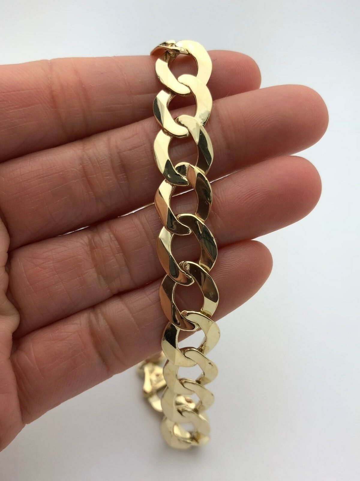 Men's 14k Solid Yellow Gold Flat Cuban Link Chain Bracelet 8.5" 11.5mm- 24 grams