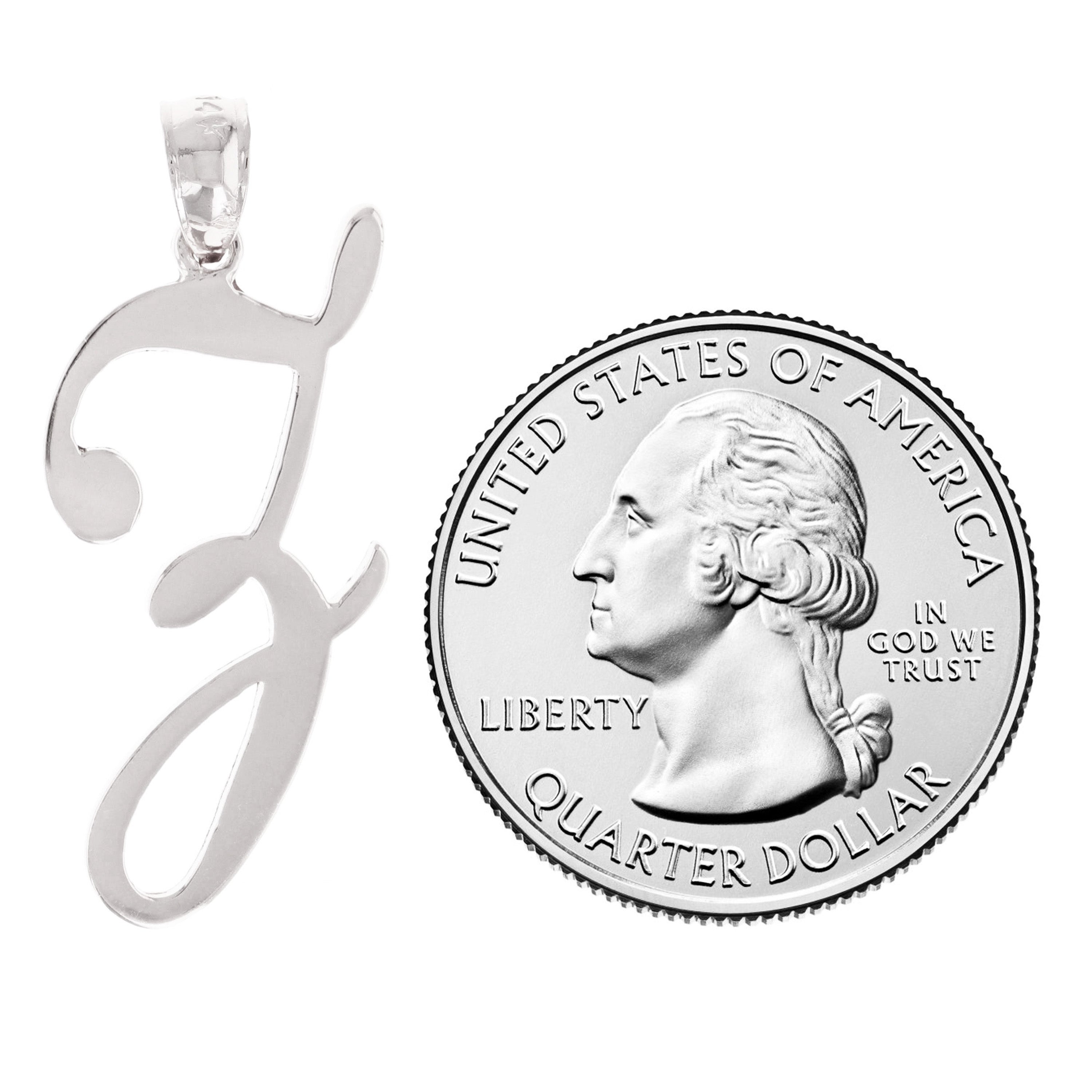 14k White Gold Initial Letter Z Alphabet Charm Pendant - Letter Z,White