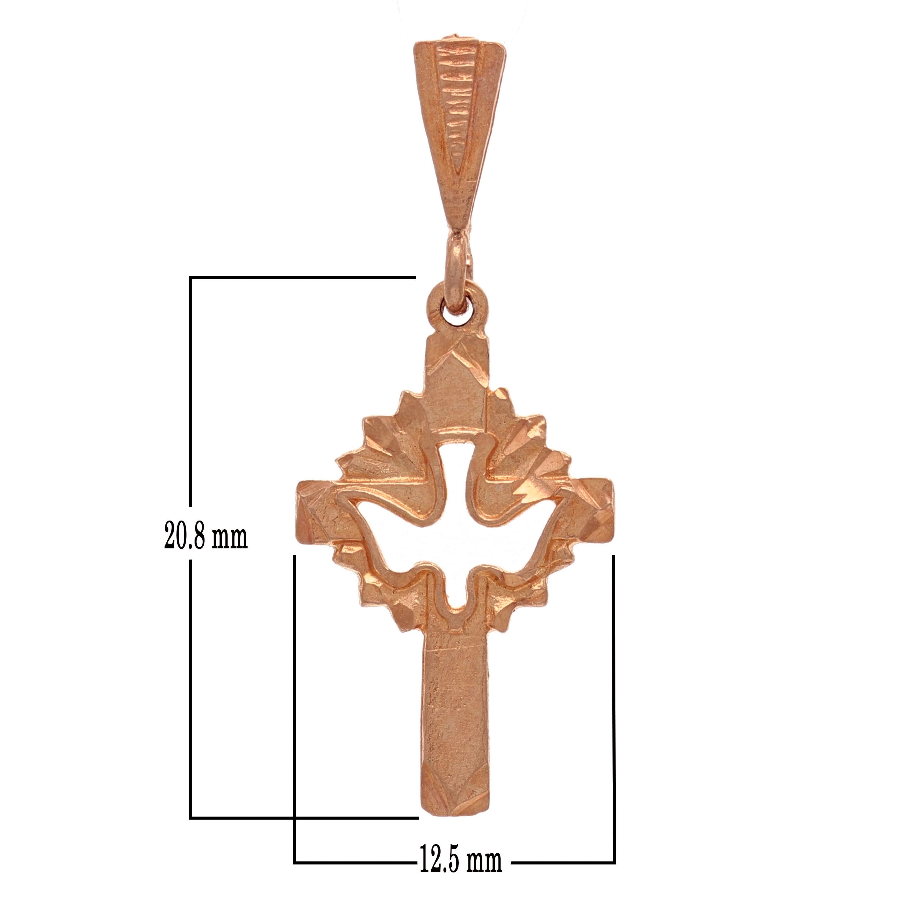 14k Rose Gold Dove Cross Charm Pendant 1.25" 1.4 grams
