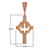 14k Rose Gold Dove Cross Charm Pendant 1.25" 1.4 grams