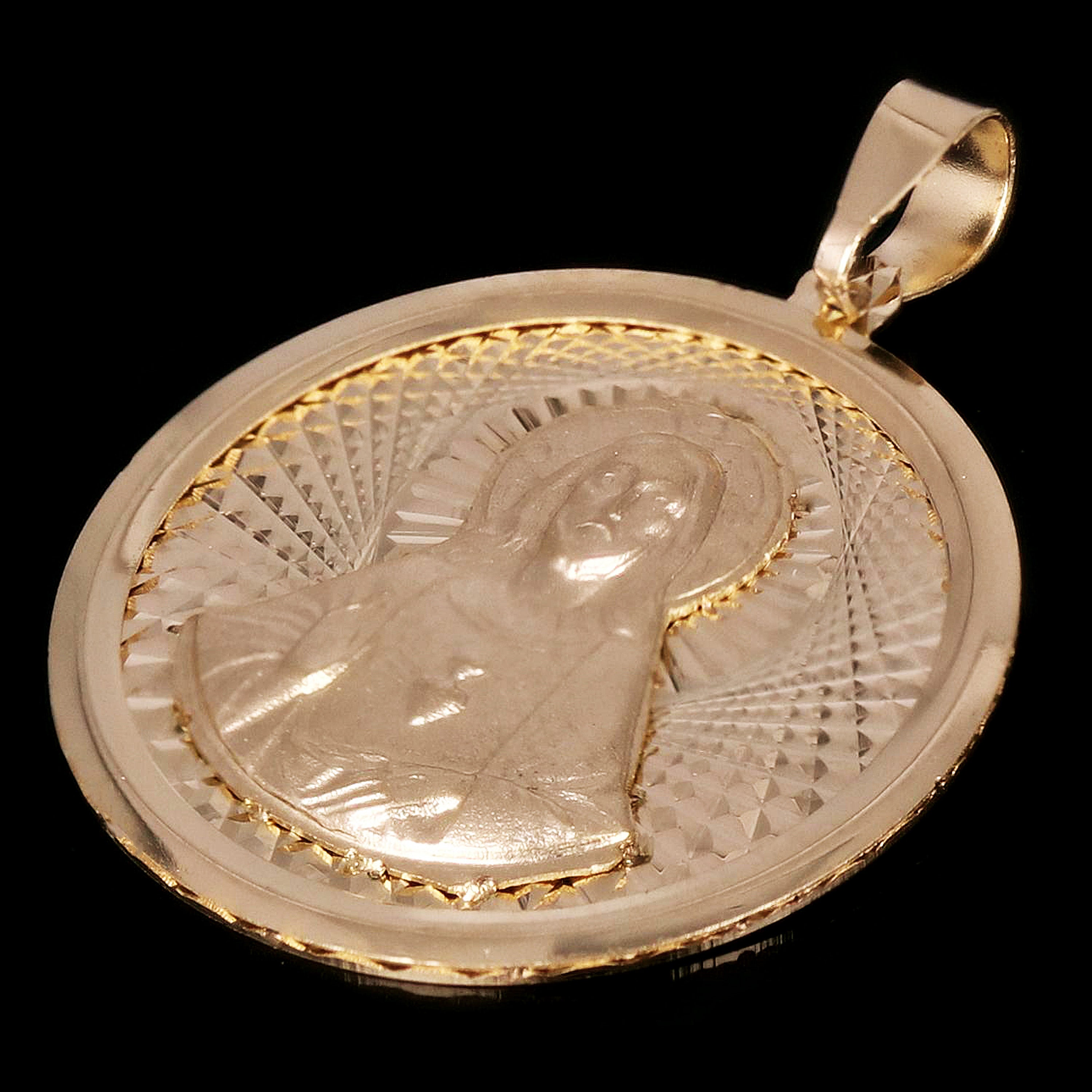 Italian 14k Yellow Gold Sacred Heart of Jesus Medal Charm Pendant 1.1" 2.5 grams