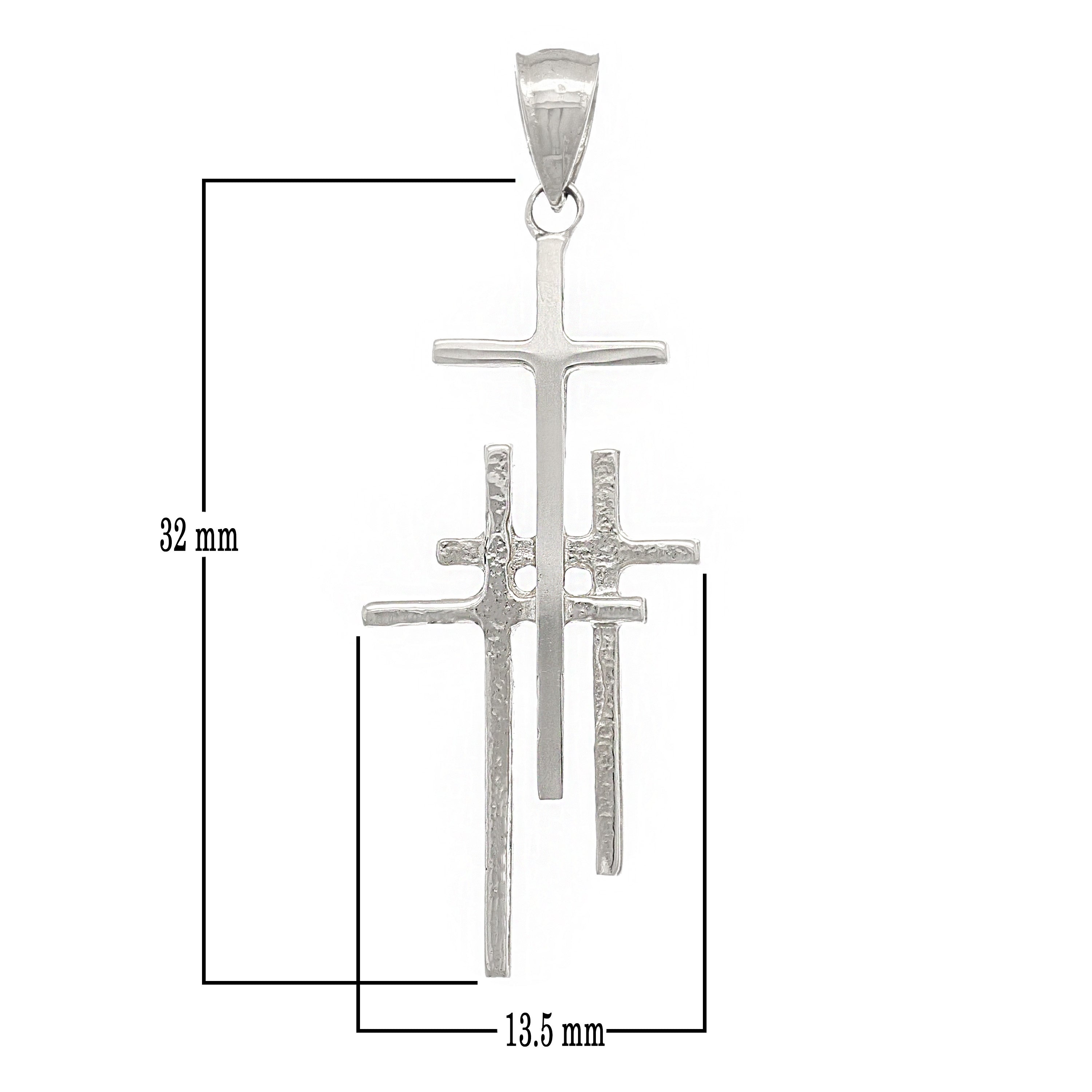 14k White Gold Solid Religious Calvary 3 Cross Charm Pendant 1.48" 2.1 grams - White