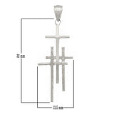 14k White Gold Solid Religious Calvary 3 Cross Charm Pendant 1.48" 2.1 grams - White