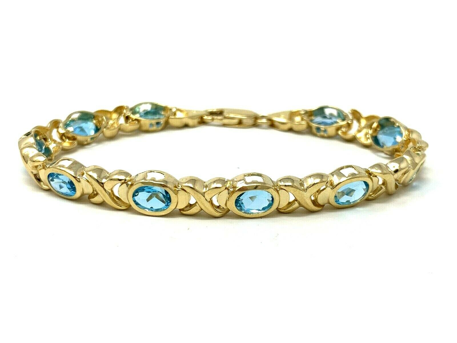 14k Yellow Gold Blue Topaz X Criss Cross Bracelet 7.25" 6.7mm 14.5 grams