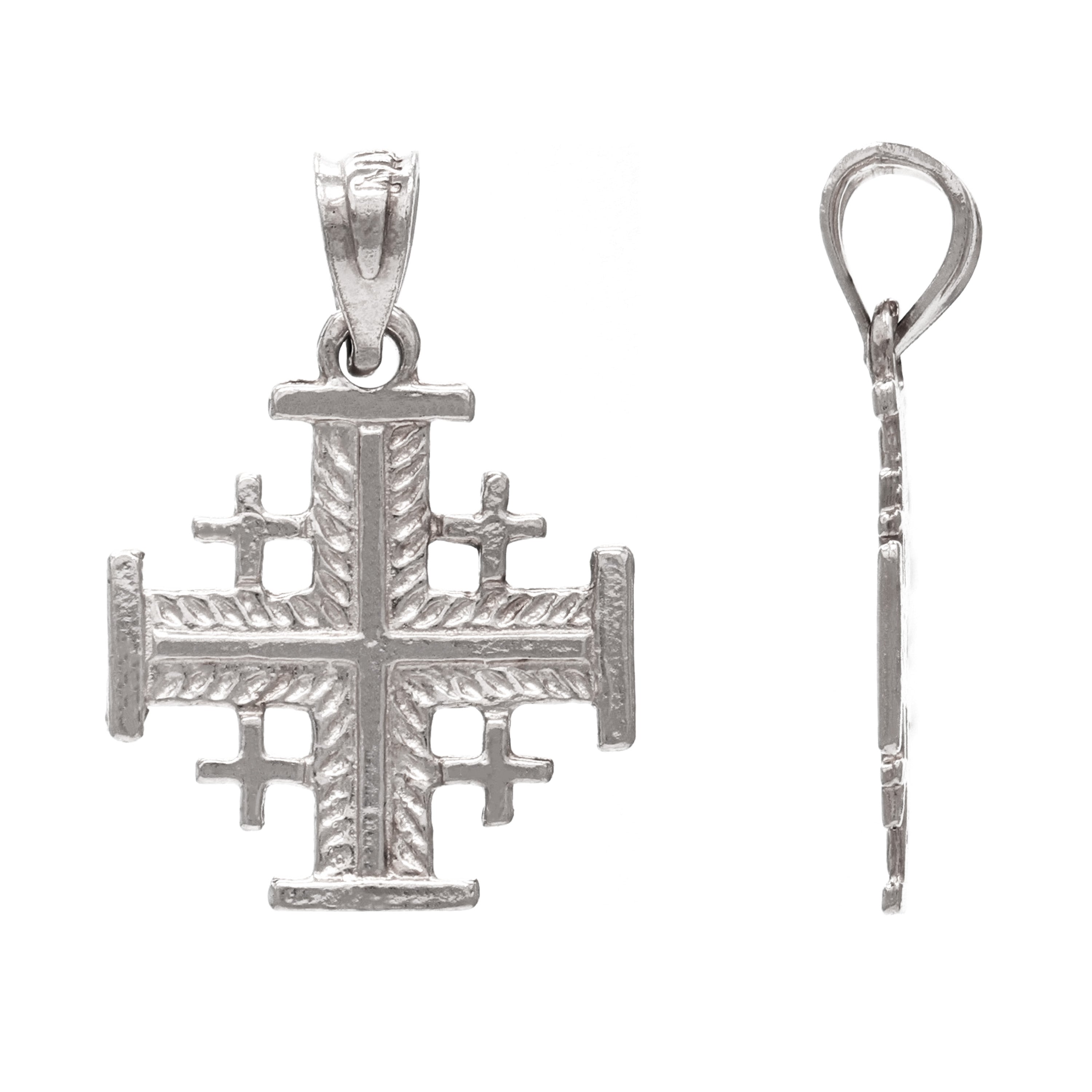 14k White Gold Jerusalem Cross Charm Pendant 1.1 grams - White