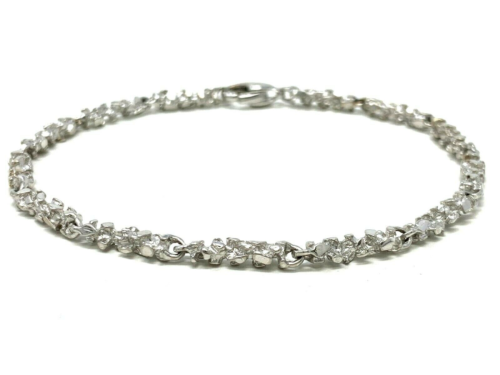14k White Gold Nugget Bracelet 8" 4mm 10.5 grams - White,8"