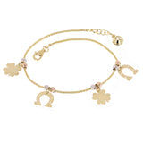 Italian 14k Tri Color Gold Four Leaf Clover & Horse Shoe Charm Bracelet 7" 3g
