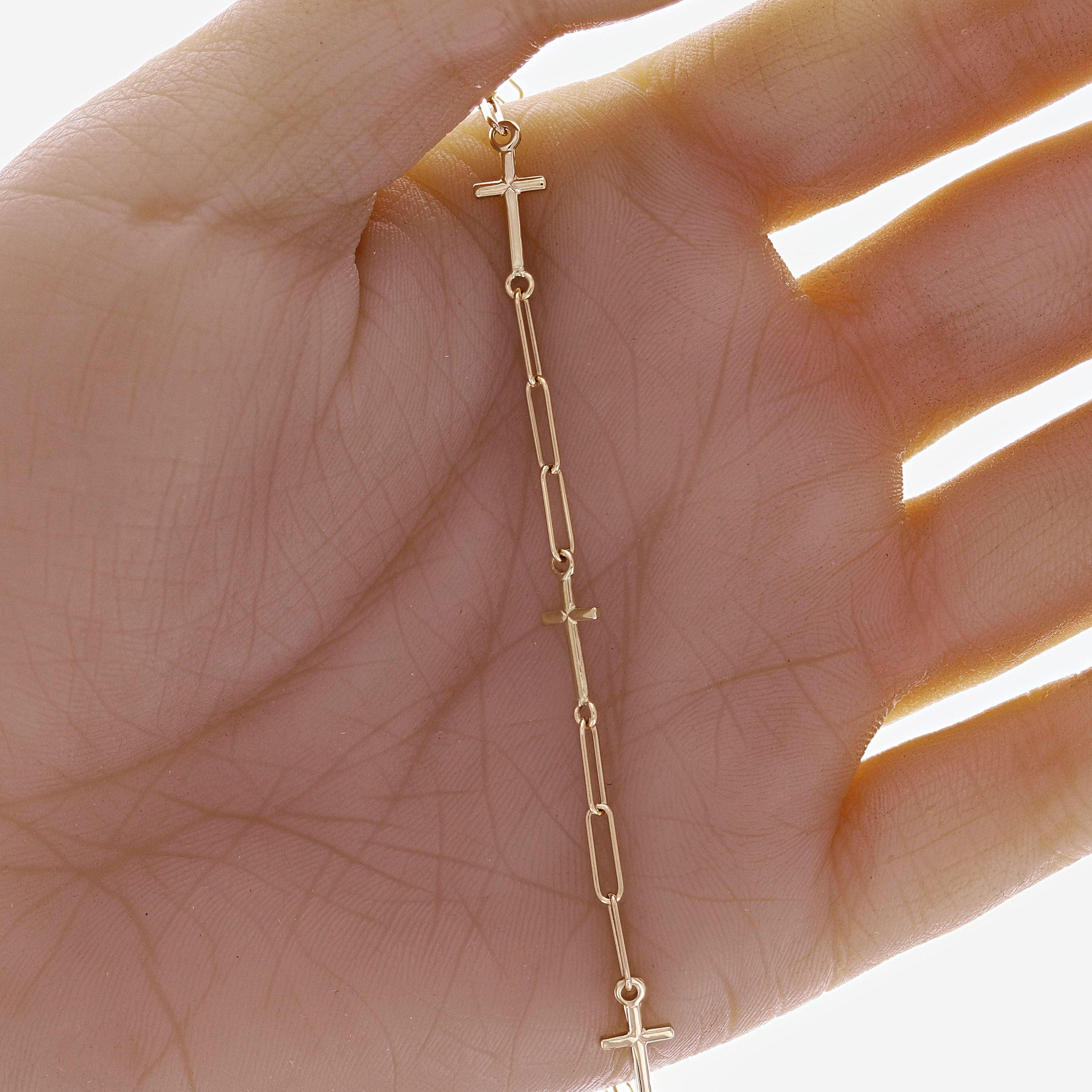 Italian 14k Yellow Gold Cross & Paper Clip link Bracelet 7.25" 2.5 grams