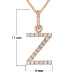 14k Rose Gold Diamond Initial Letter Z Charm Pendant Necklace 18" - Letter Z,Rose