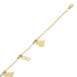 Italian 14k Tri Color Gold Heart & Infinity Charm Bracelet 7" 2.8 grams