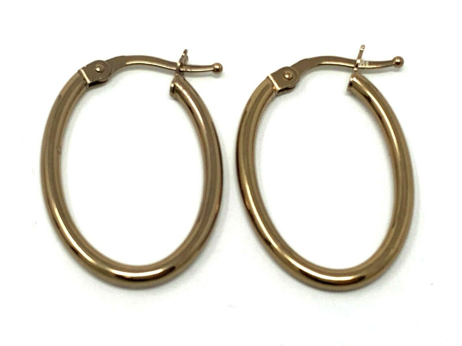 Italian 14k Brown Gold U Shaped Oval Hoop Earrings 1" 1.2 grams
