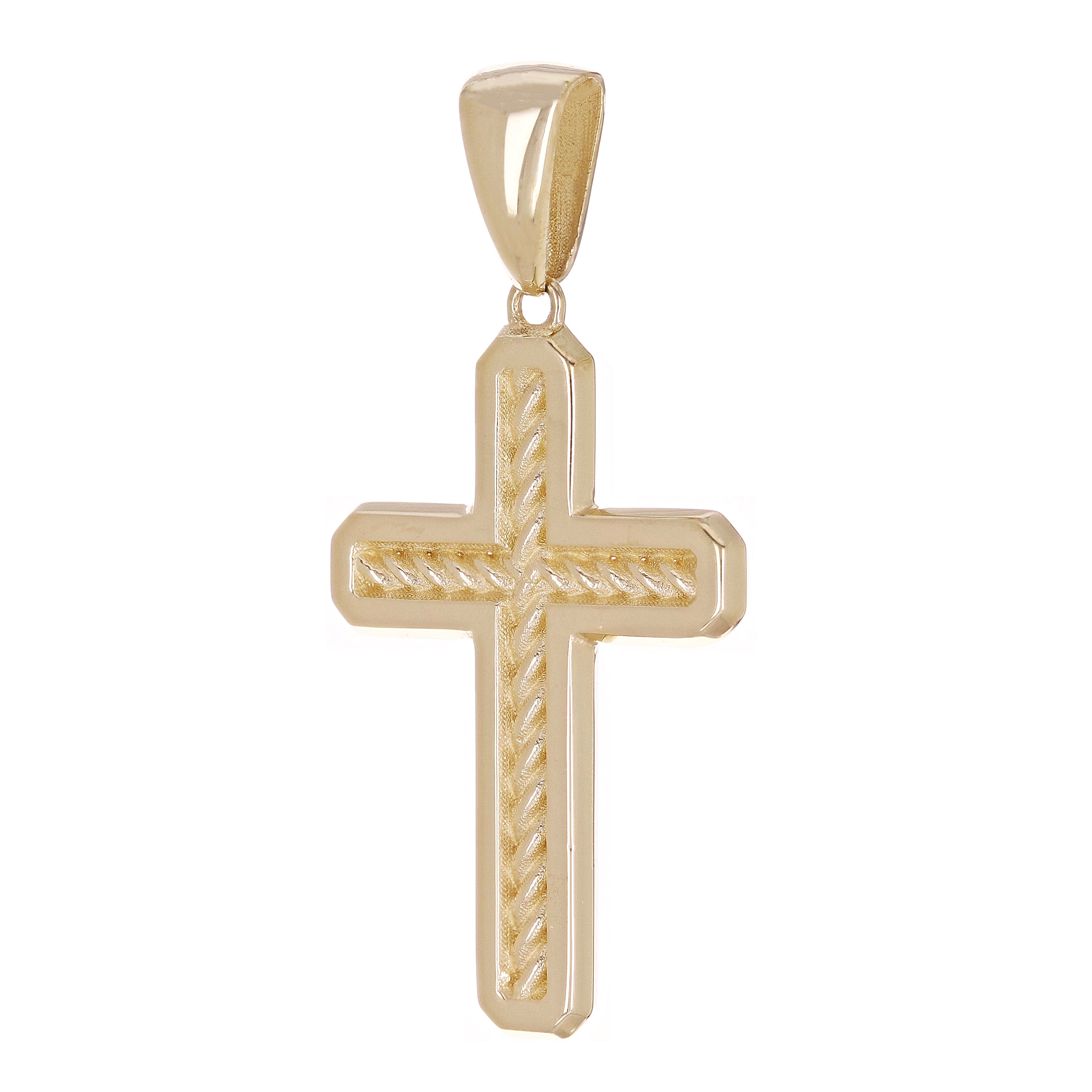 14k Yellow Gold Solid Textured Cross Religious Charm Pendant 1.7" 7.1 grams