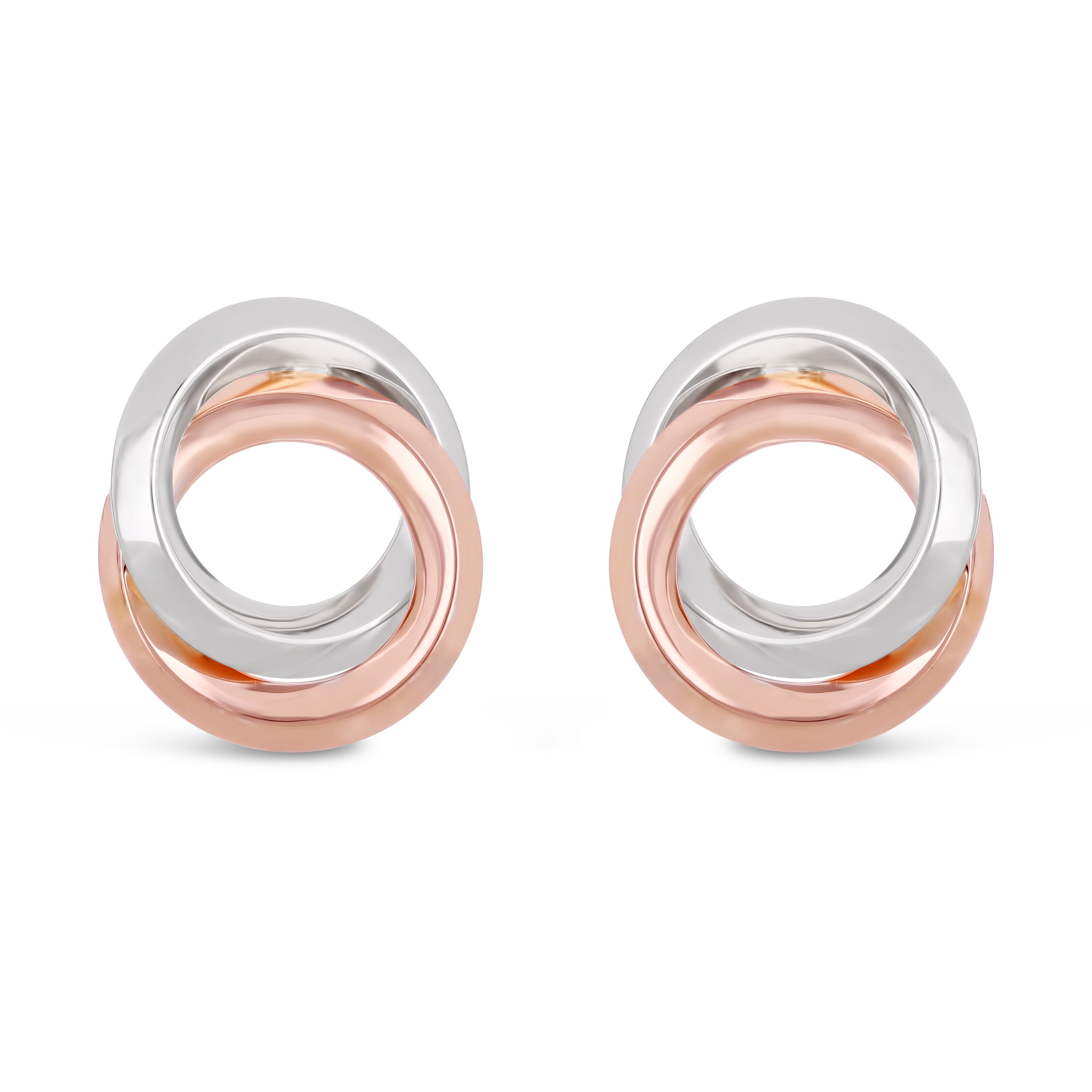 Italian 14k White & Rose Gold Knife Edge Double Eternity Knot Stud Earrings - Knife Edge