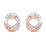 Italian 14k White & Rose Gold Knife Edge Double Eternity Knot Stud Earrings - Knife Edge