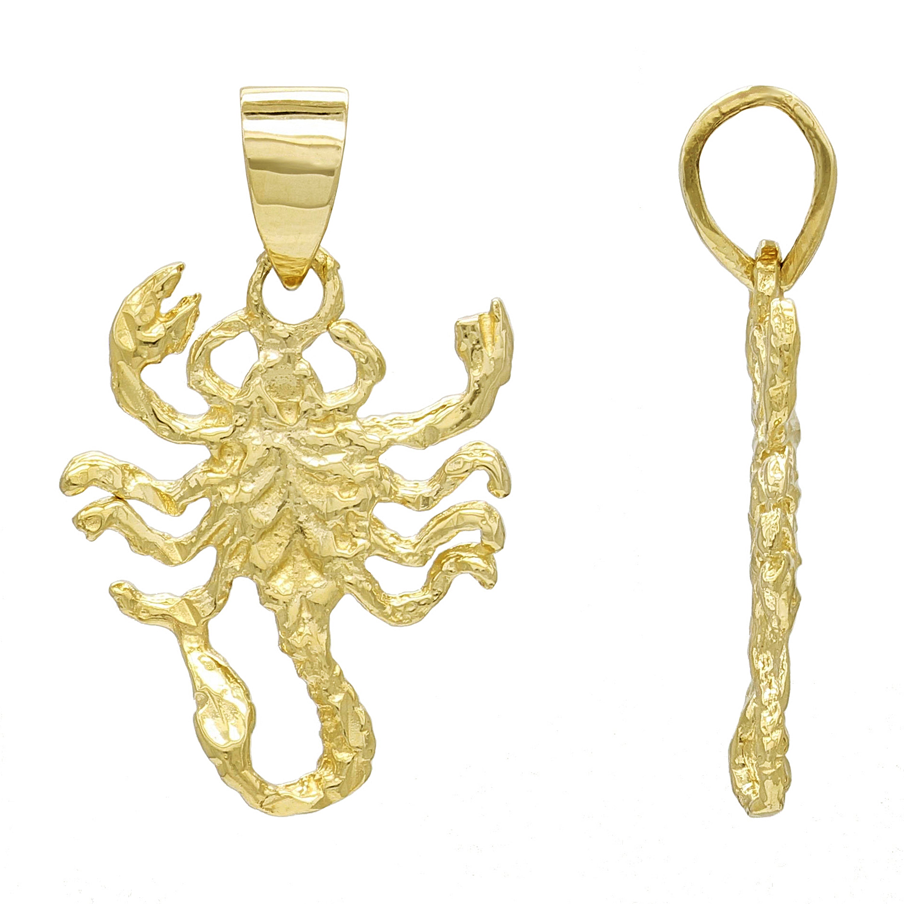 14k Yellow Gold Solid Diamond Cut Scorpion Insect Charm Pendant 1.5 grams