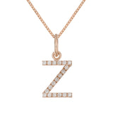 14k Rose Gold Diamond Initial Letter Z Charm Pendant Necklace 18" - Letter Z,Rose