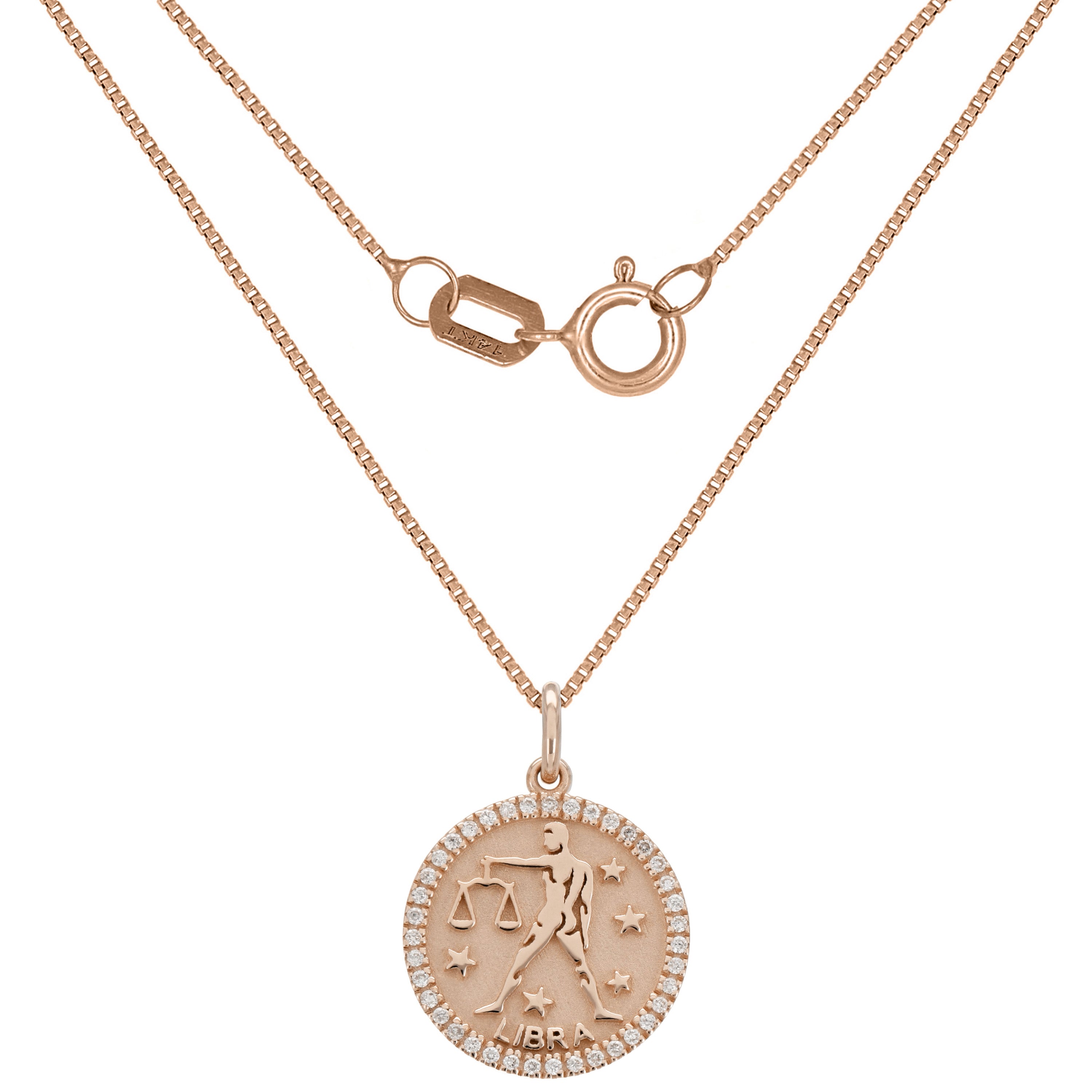 14k Rose Gold  Diamond Zodiac Sign Libra Pendant Necklace 18" - Libra,Rose
