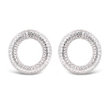 Italian 14k White Gold Modern Textured Hollow Tube Eternity Circle Stud Earring - Modern Textured