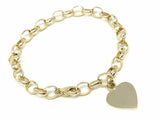 14k Yellow Gold Oval Link Heart Charm Bracelet 8.5" 19 grams