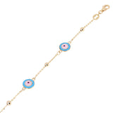 Italian 14k Yellow Gold Evil Eye Station Charm Bracelet 8" 7.8mm 2.5 grams