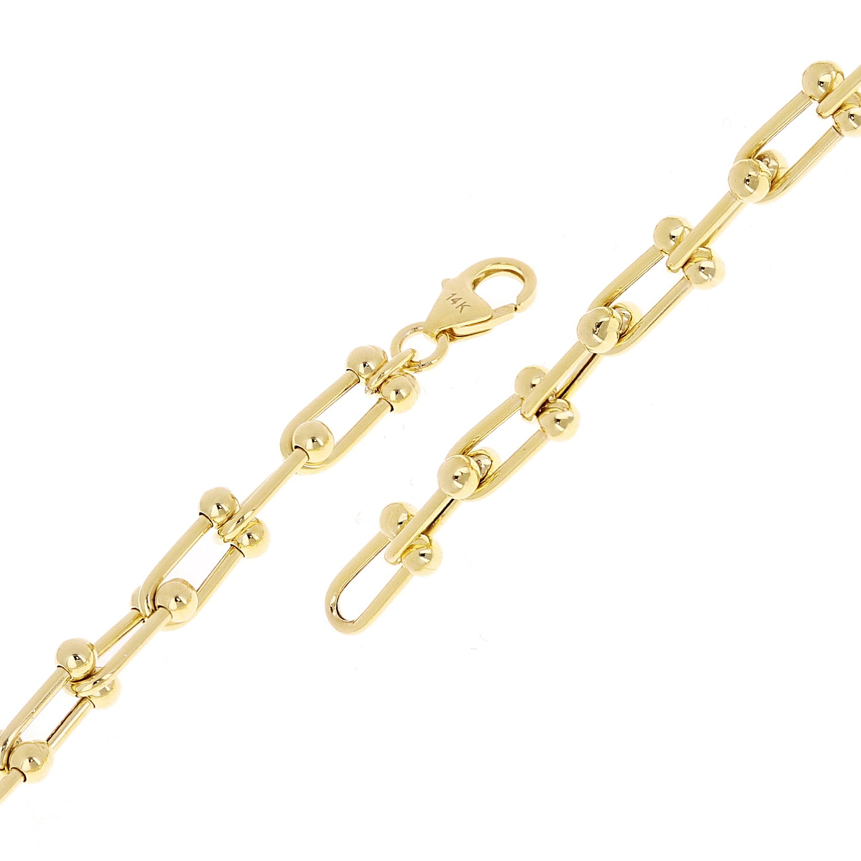 Italian 14k Yellow Gold Solid U Shape Hardwear Link Bracelet 7.75" 5mm 5.5 grams - Yellow