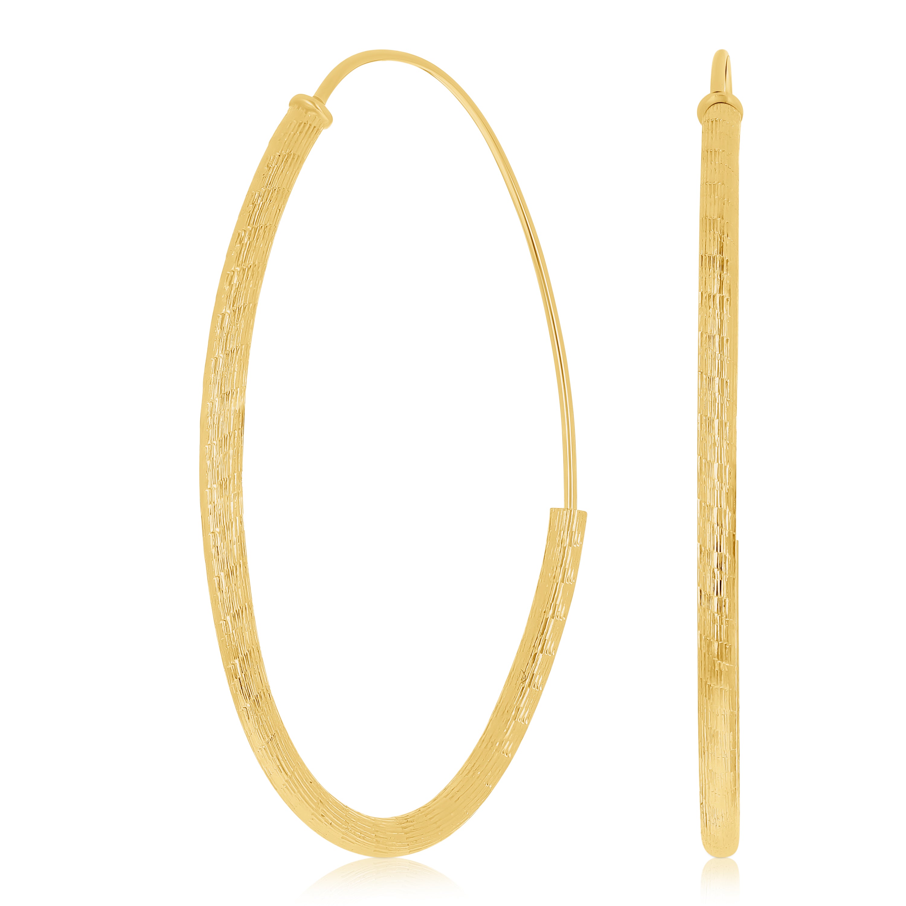 Italian 14k Yellow Gold Diamond Cut J-Hoop Oval  Hoop Earrings 1.5" 1.7mm 1.3g