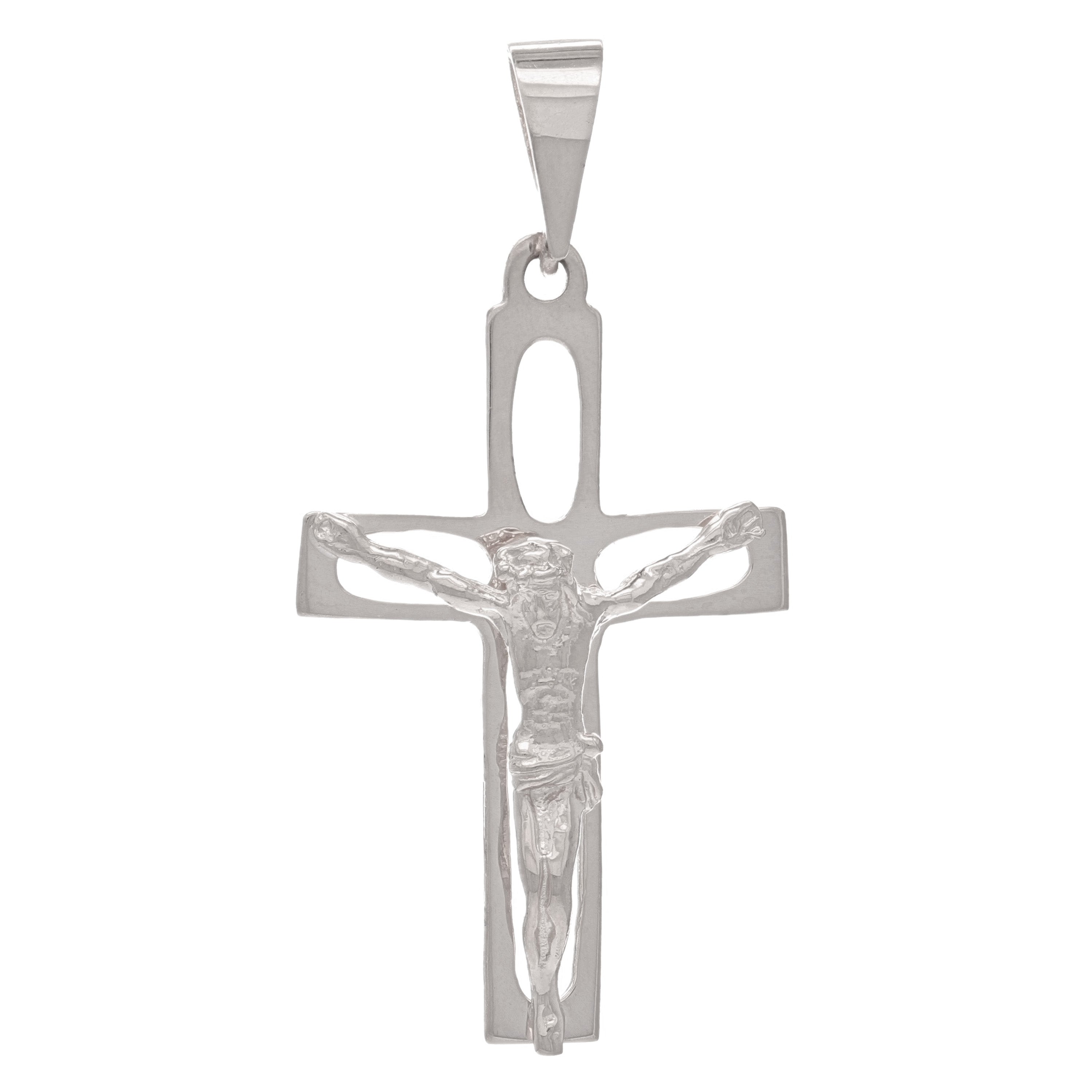 14k White Gold Crucifix Cross Religious Jesus Christ Charm Pendant 1.8" 2.8grams - White