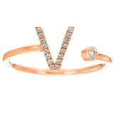 14k Rose Gold Diamond Initial Letter V Ring Size 6 - Letter V,Rose