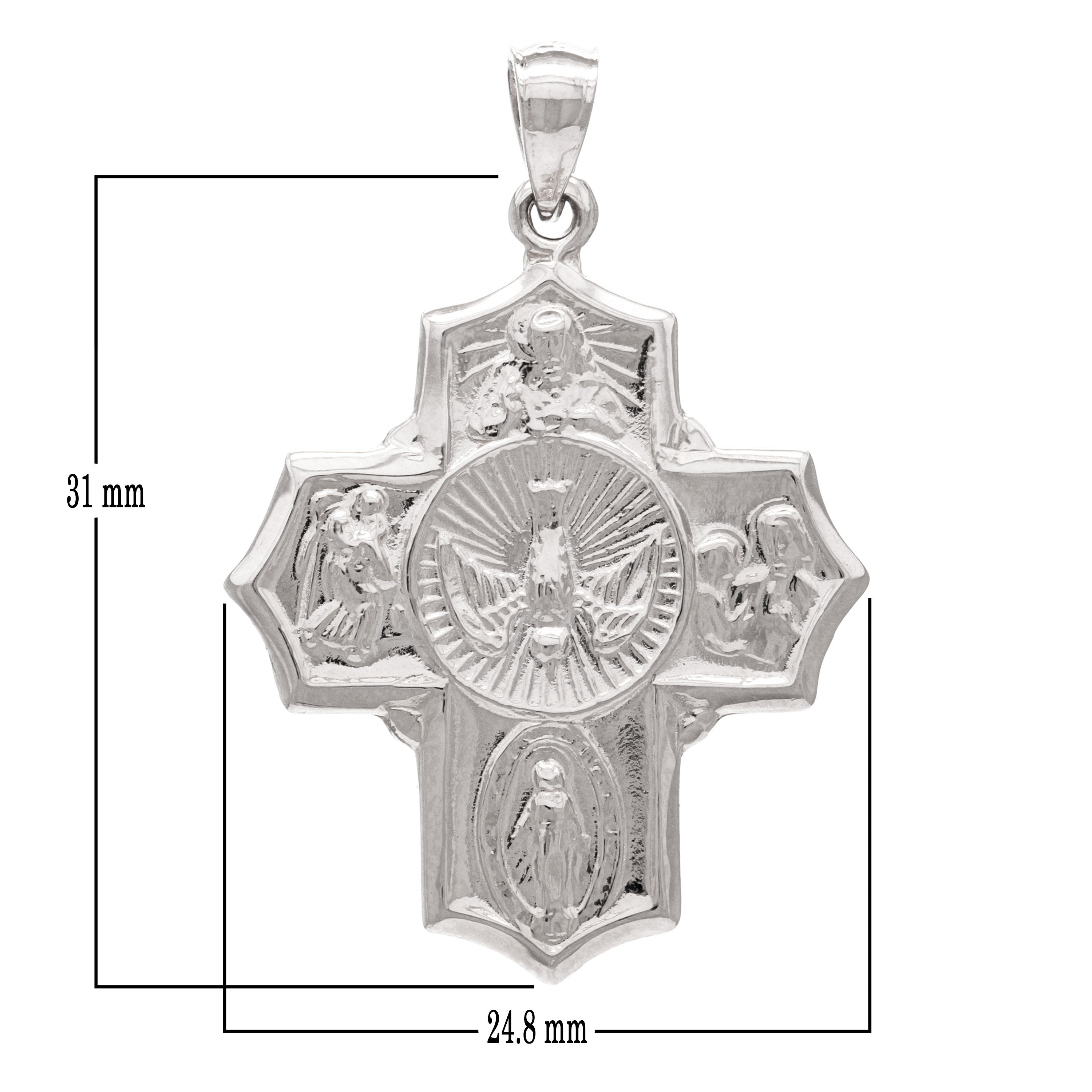 14k White Gold Holy Spirit Scapular Four Way Cross Charm Pendant 5.6 grams - White