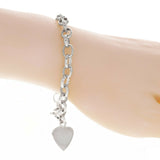 14k White Gold Rolo Link Chain Heart Charm Bracelet 7" 15.6 grams