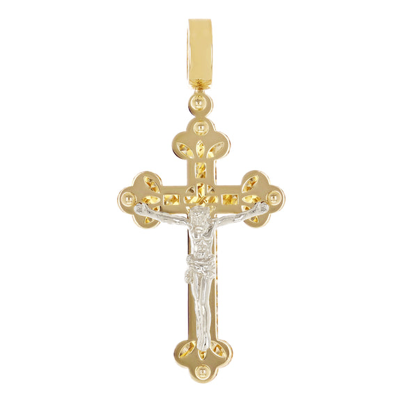 Italian 14k Two-Tone Gold 3D Double Sided Crucifix Cross Charm Pendant 1.6