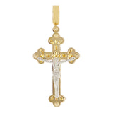Italian 14k Two-Tone Gold 3D Double Sided Crucifix Cross Charm Pendant 1.6" 3.5g