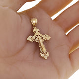 14k Yellow Gold INRI Christ Passion Cross Crucifix Charm Pendant 1.8" 4.5 grams