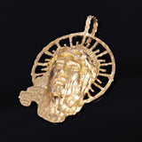 10k Yellow Gold Diamond Cut Jesus Christ Face Religious Charm Pendant 2.1" 14.7g - Yellow
