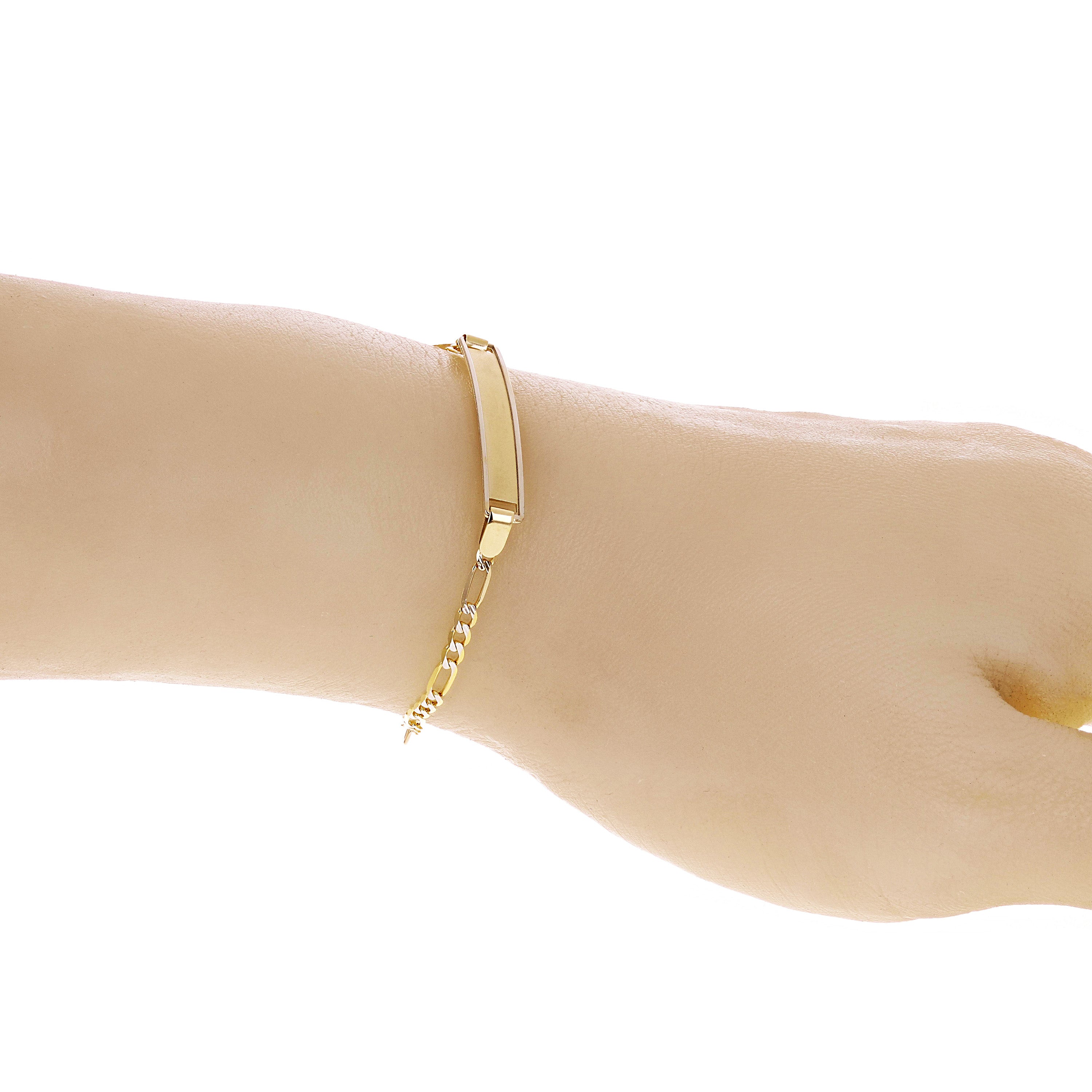 Italian 14k Two Tone Gold Engravable Baby Kids ID Figaro Bracelet 6" 2.5 grams