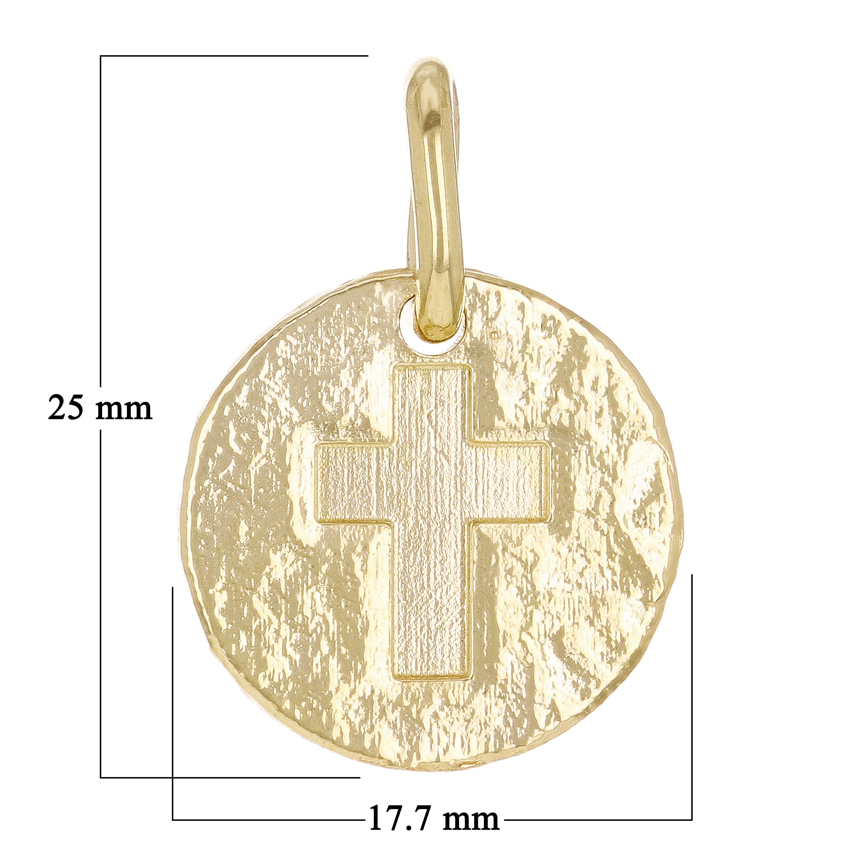 14k Yellow Gold Hammered Finish Round Cross Pendant Religious Charm 1" 4.3 grams