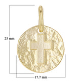 14k Yellow Gold Hammered Finish Round Cross Pendant Religious Charm 1" 4.3 grams