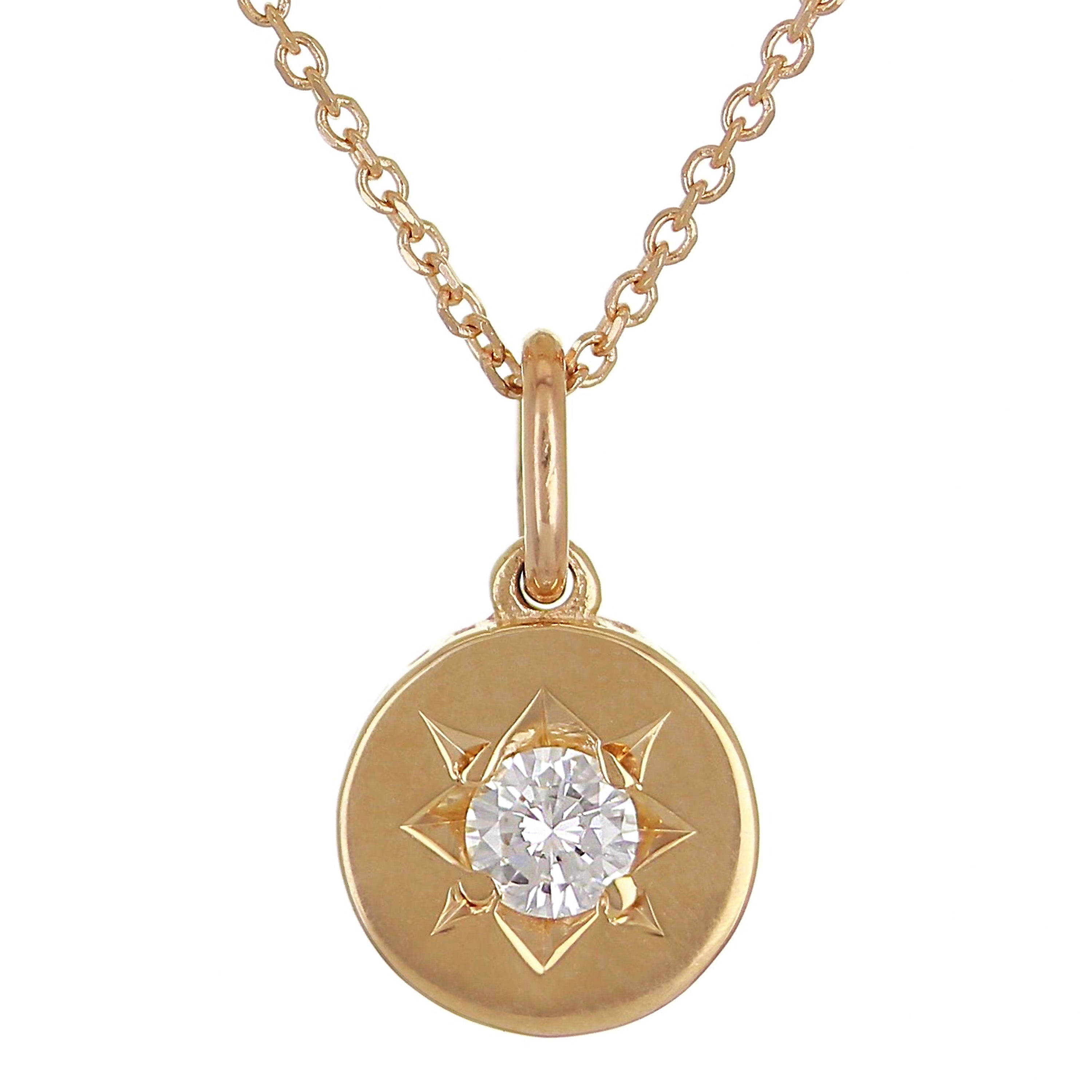 14k Rose Gold Diamond North Star Charm Pendant - White