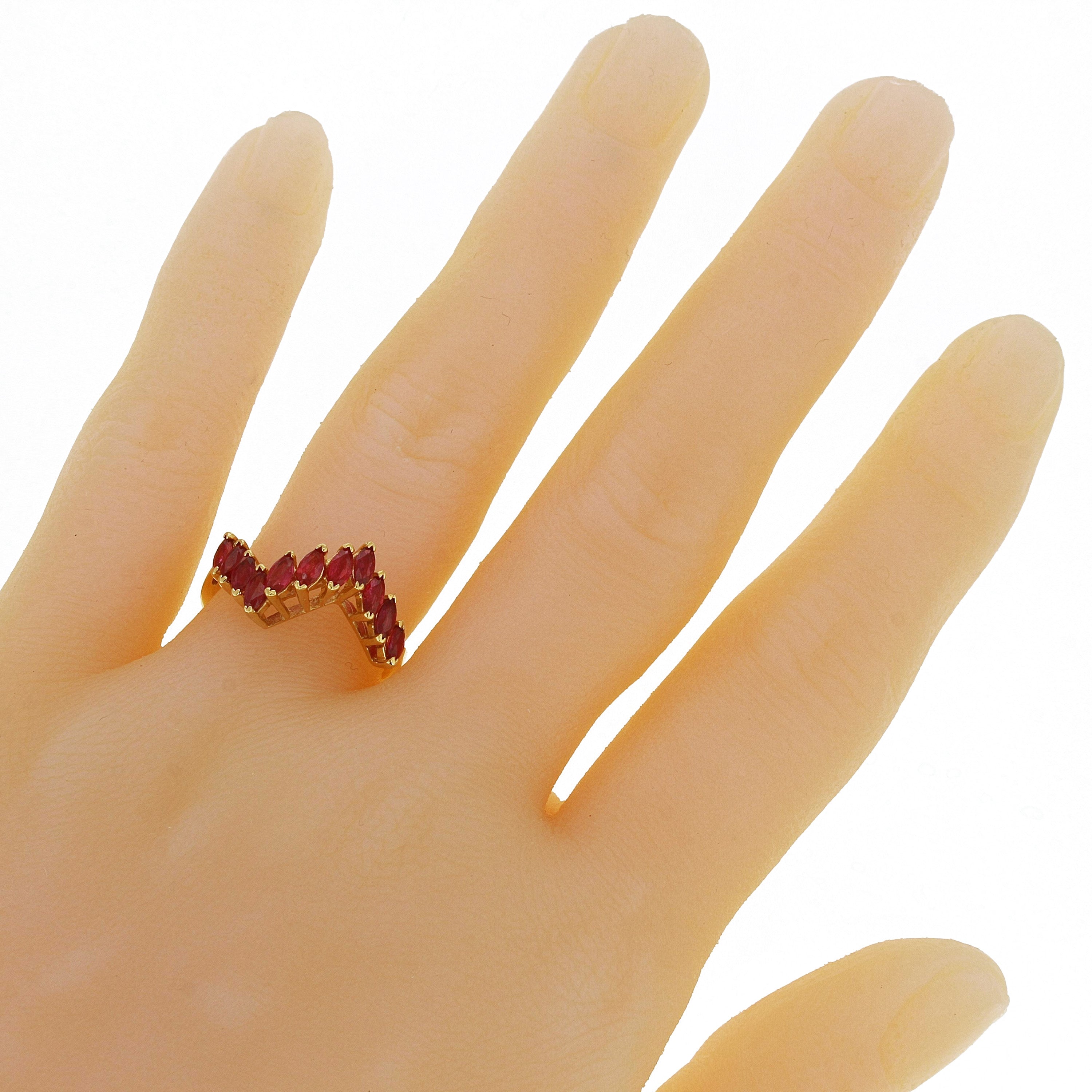 14k Yellow Gold Marquise Ruby Chevron Stacking Ring Size 6.5