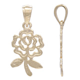 14k Yellow Gold Solid Diamond Cut Rose Flower Charm Pendant 1.1 grams - Yellow