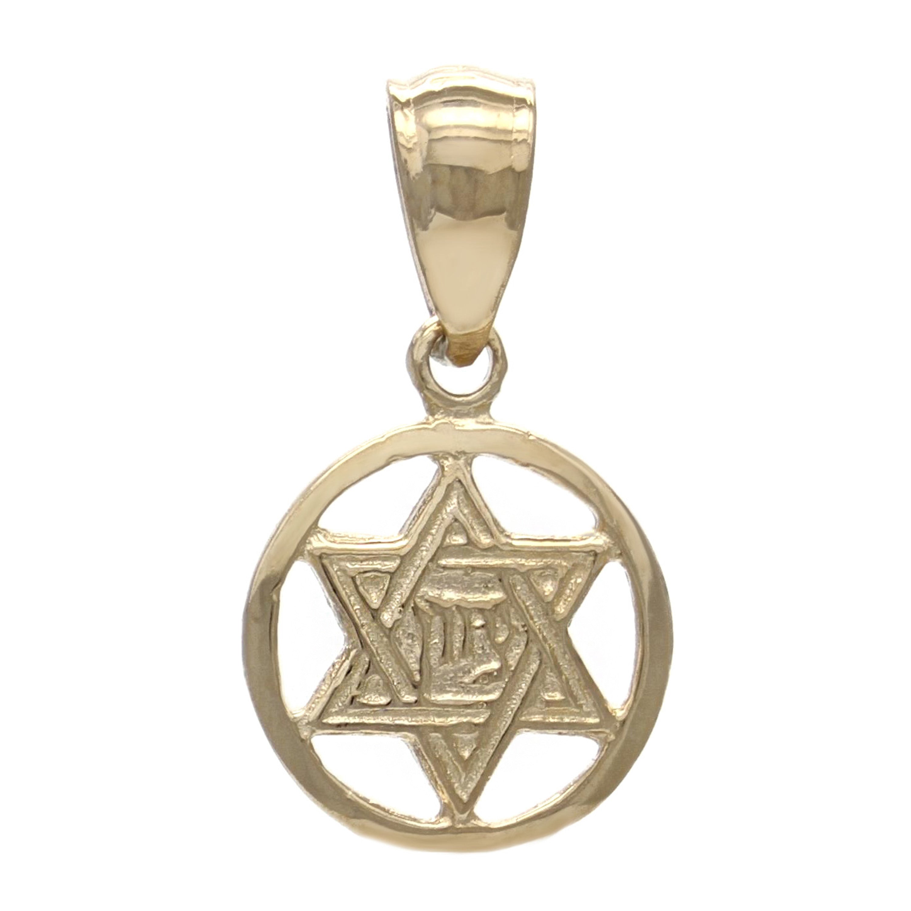 14k Yellow Gold Small Jewish Star Of David Hebrew Chai Charm Pendant 0.9 gram - Yellow