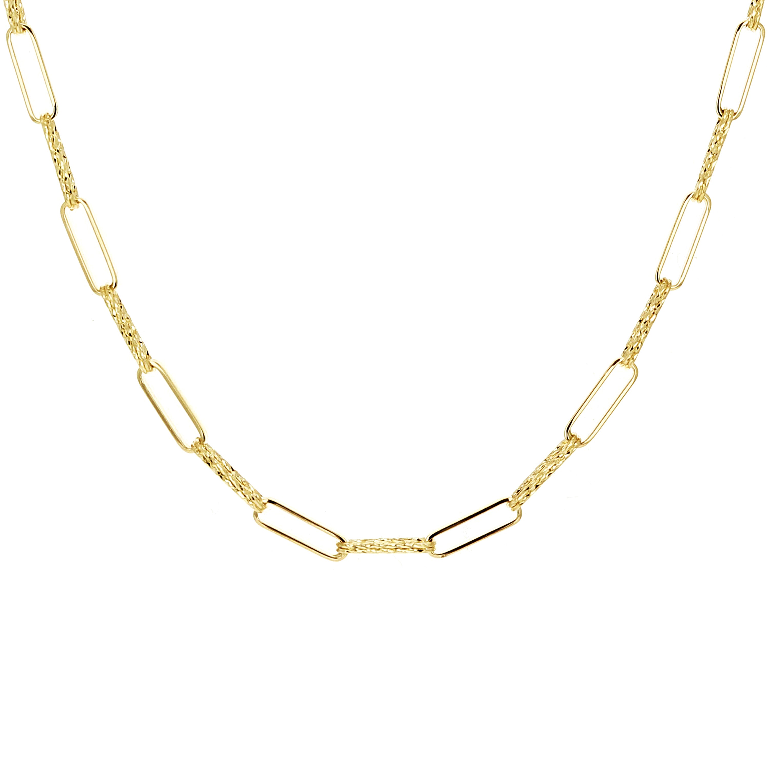 Italian 14k Yellow Gold Plain & Diamond Cut Paper Clip Link Necklace 18" 8.7 grams - 18" 8.7 grams