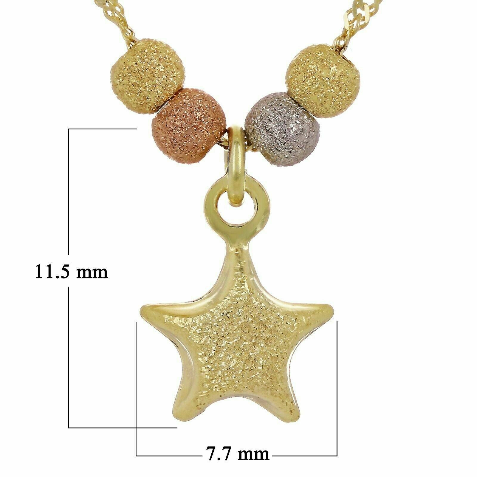 14k Tri Color Gold Ball Beads & Star Charm Pendant with 17" Singapore Necklace