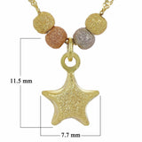 14k Tri Color Gold Ball Beads & Star Charm Pendant with 17" Singapore Necklace