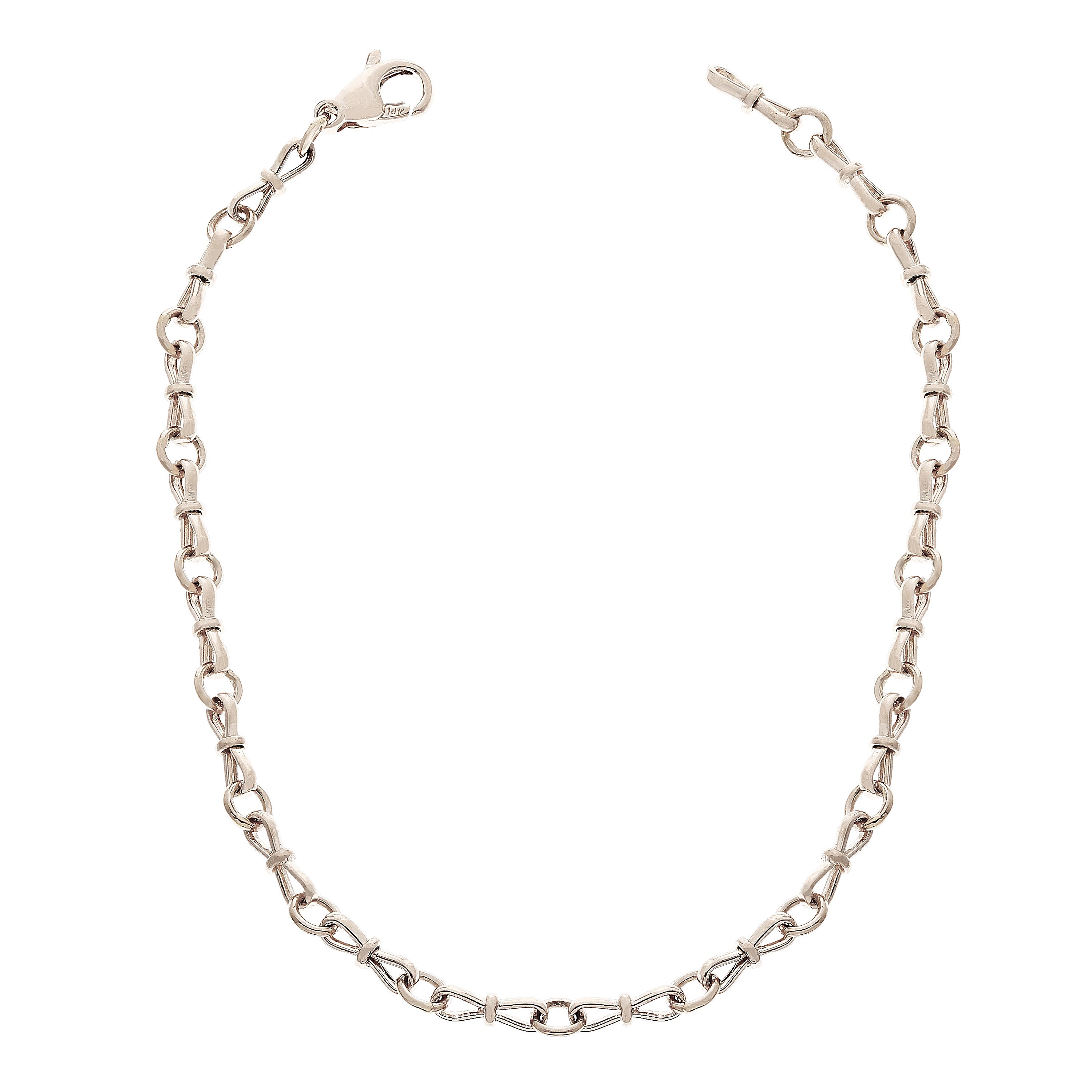 14k White Gold Handmade Bow Fashion Link Chain Necklace 20" 3.5mm 21.5 grams - White,20" 21.5 grams