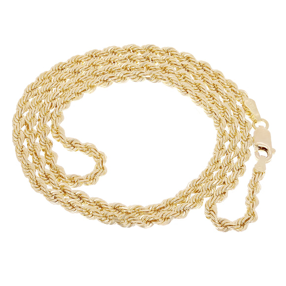 14k Yellow Gold Solid Diamond Cut Rope Chain Necklace 26