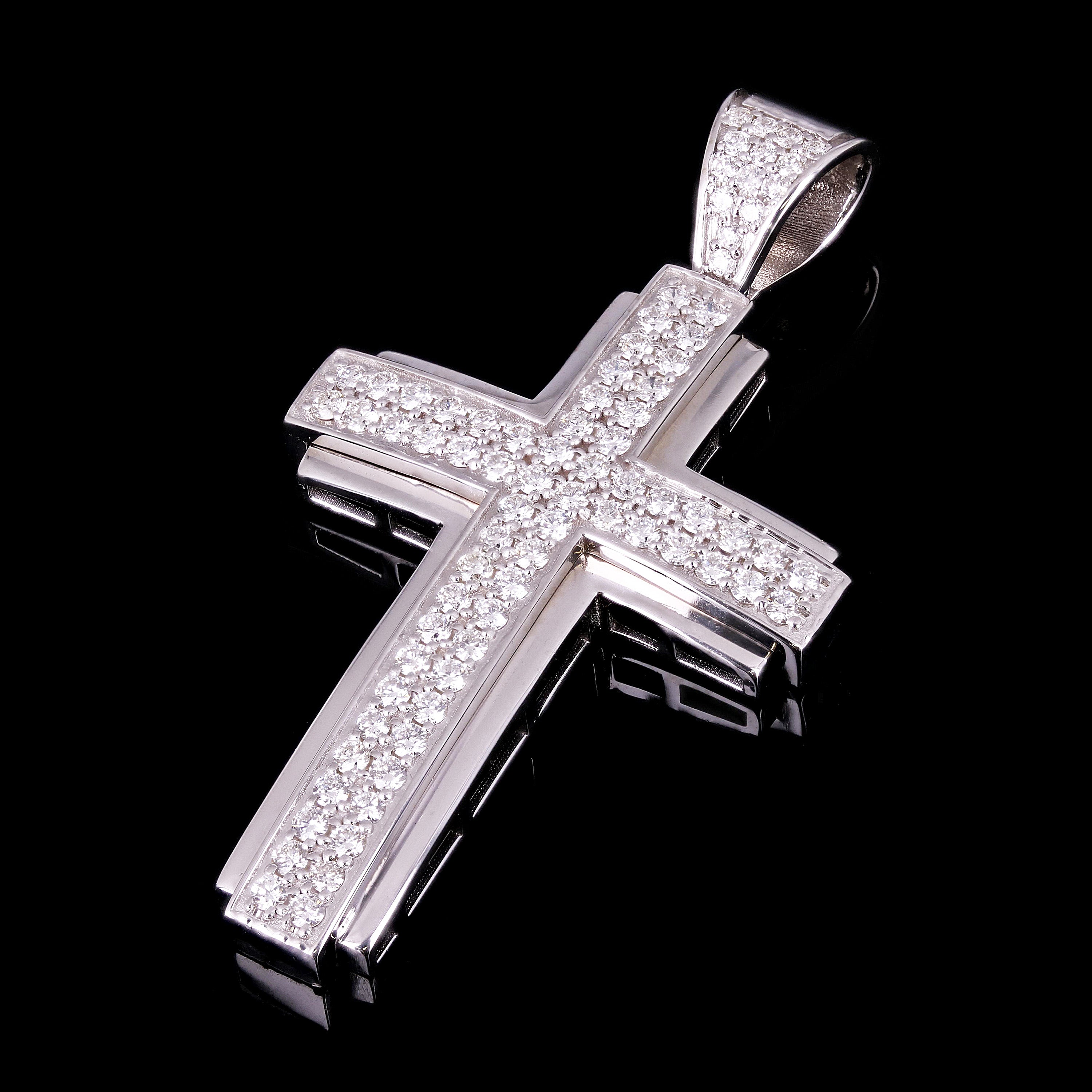14k White Gold 1.76ctw Diamond Cross Pendant 2.2" 13.8 grams